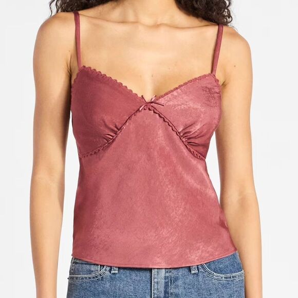 Babydoll Y2K Vibe Rose Mauve Camisole Size XL Ginger Cami Top Lace Trim Bow NWT - Picture 1 of 10